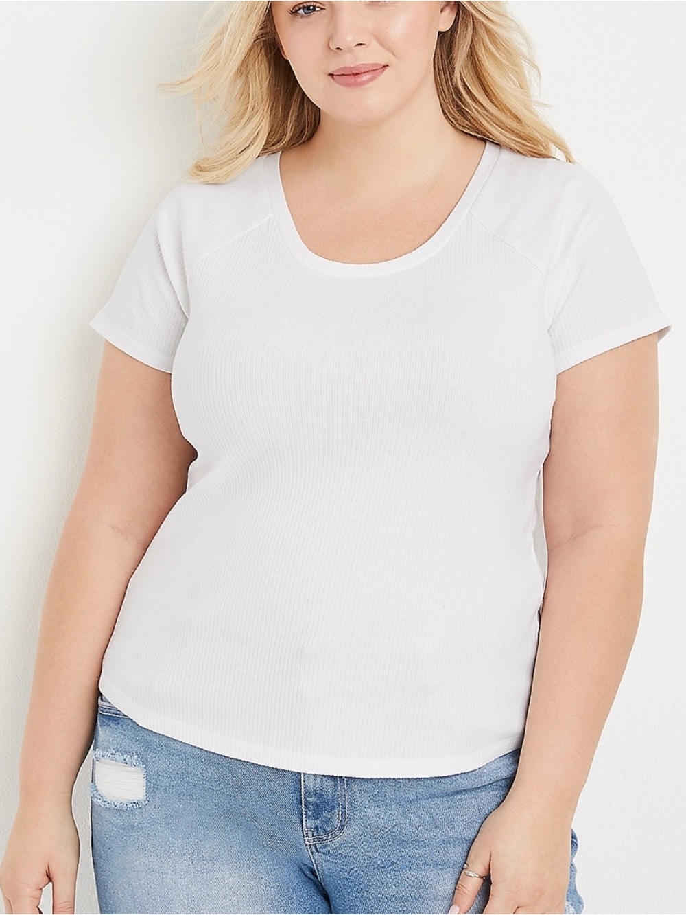 Maurices 24/7 Jordan Ribbed Scoop Neck Tee Solid White NWT New Medium Women’s